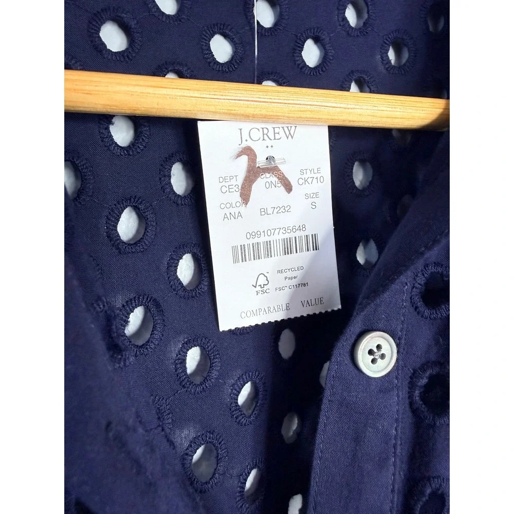 J.Crew Button-front eyelet‎ cover-up Blue Small NWT